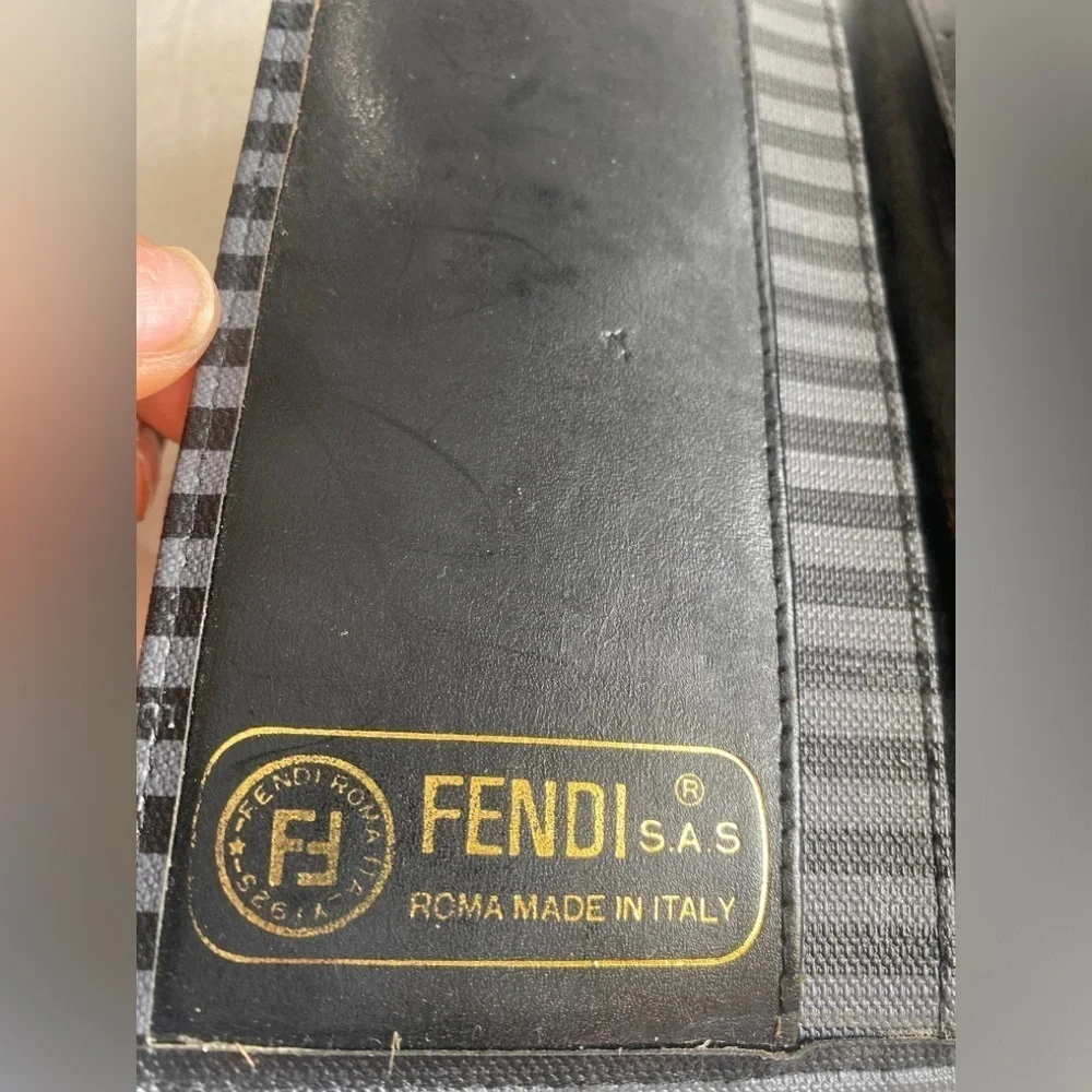 EUC Fendi Wallet Grey and Black Authentic with Stripes